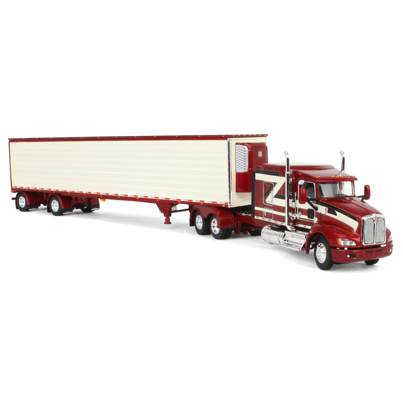 (B&D) 1/64 Candy Red/Ivory Kenworth T660 with Spread Axle Reefer Trailer, DCP by First Gear - Damaged Item