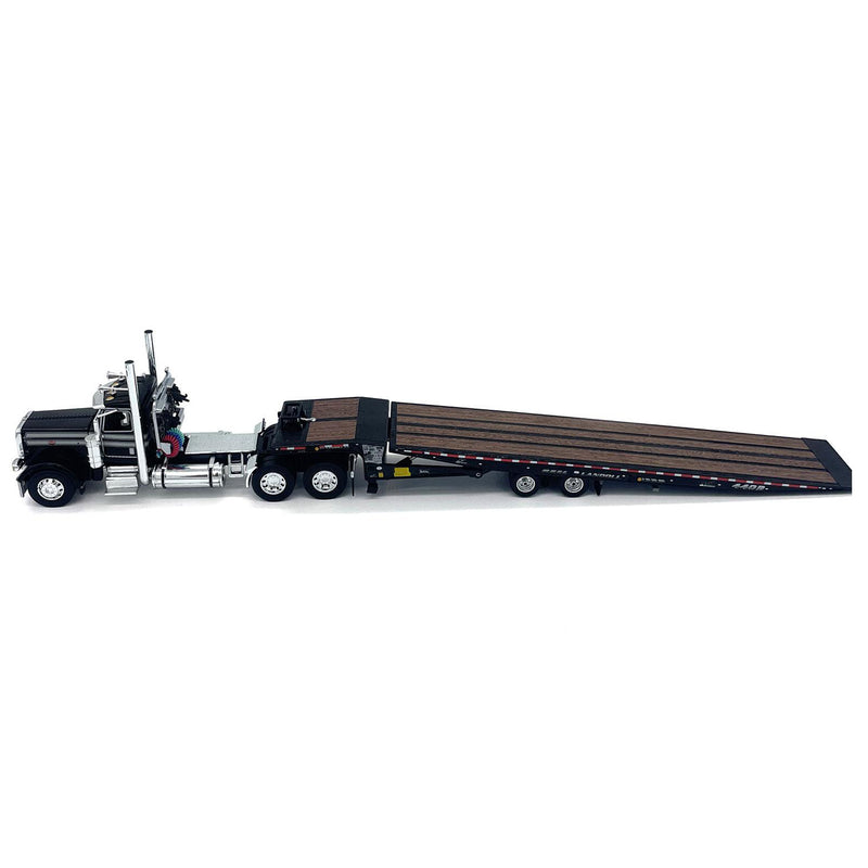 (B&D) 1/64 Black Peterbilt 389 Semi Truck with Landoll 440 Series Traveling Axle Trailer - Damaged Item, Damaged Box