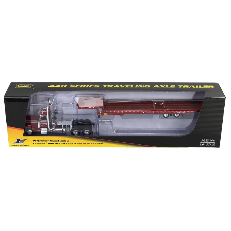1/64 Red Peterbilt 389 with Landoll 440 Series Traveling Axle Trailer