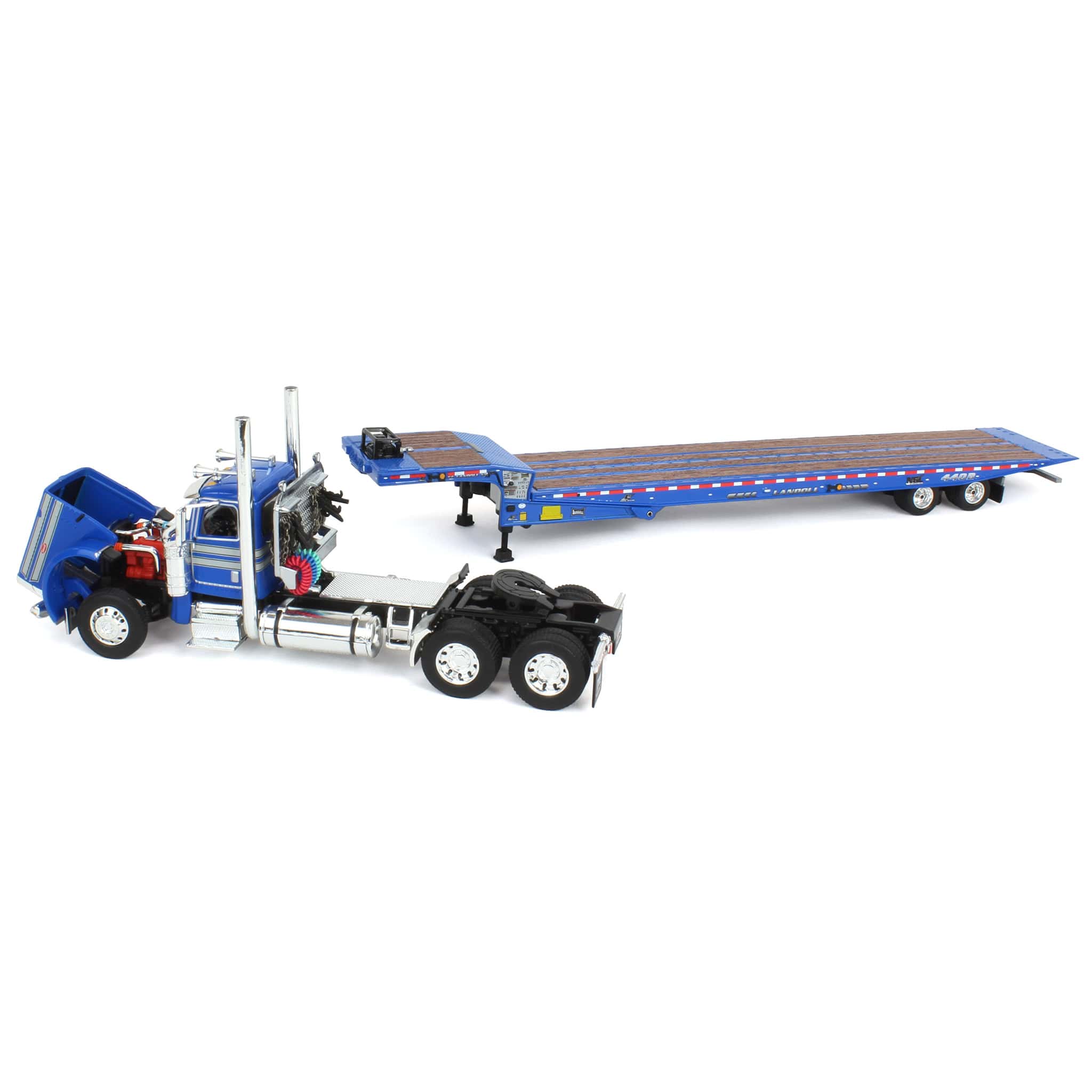 1/64 Blue Peterbilt 389 with Landoll 440 Series Traveling Axle