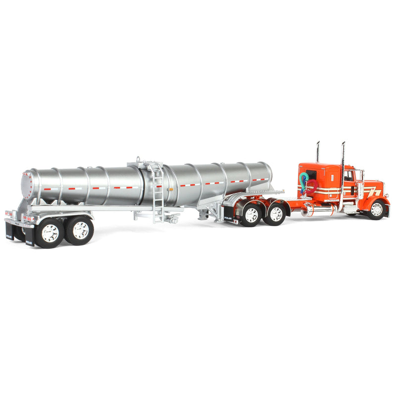 1/64 Orange/Cream Peterbilt 389 with Polished Polar Deep Drop Tanker, DCP by First Gear