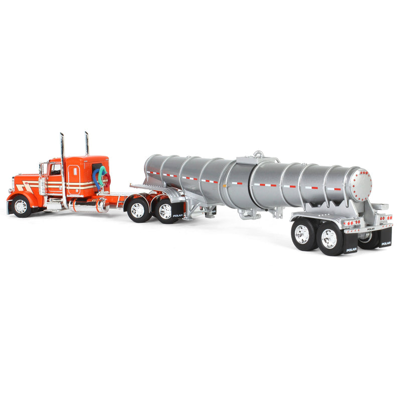 1/64 Orange/Cream Peterbilt 389 with Polished Polar Deep Drop Tanker, DCP by First Gear