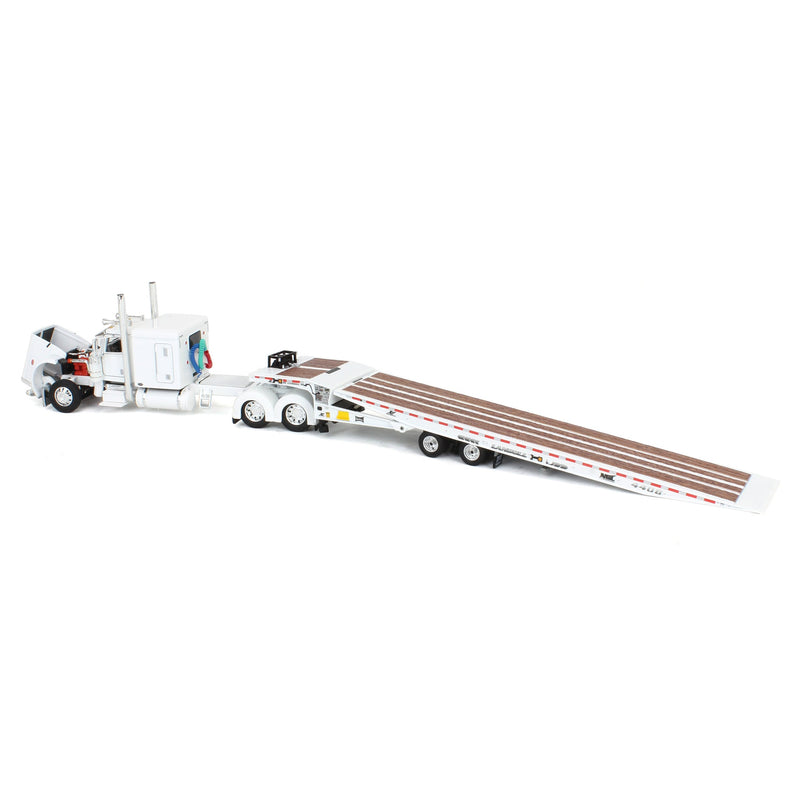 1/64 White Peterbilt 389 with Landoll 440B-50CA Traveling Axle Trailer, DCP by First Gear