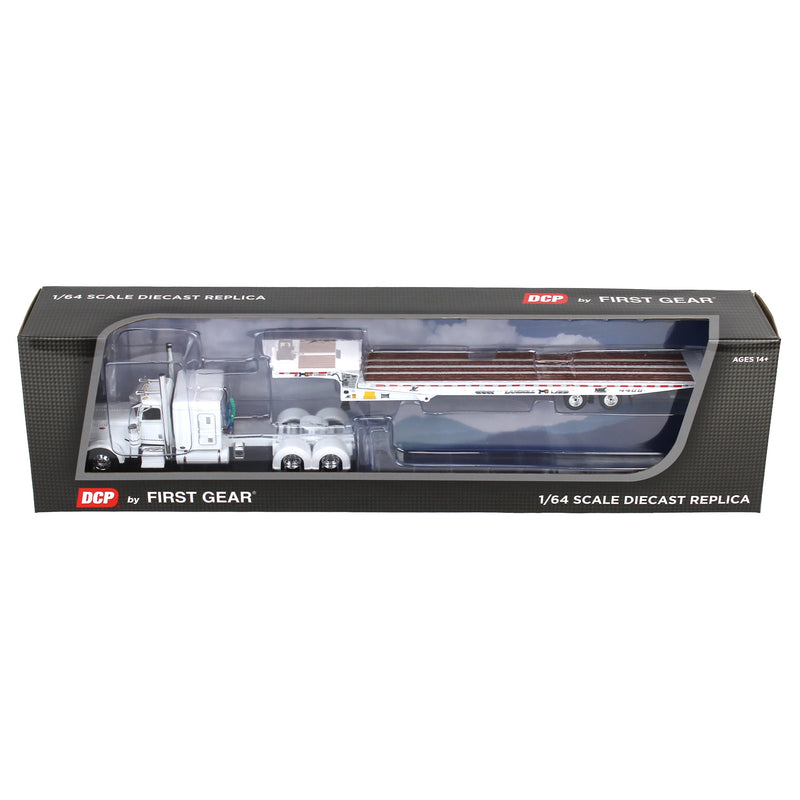 1/64 White Peterbilt 389 with Landoll 440B-50CA Traveling Axle Trailer, DCP by First Gear