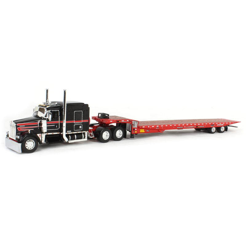 1/64 Black/Viper Red Kenworth W900L with Landoll 440B-50CA Traveling Axle Trailer, DCP by First Gear