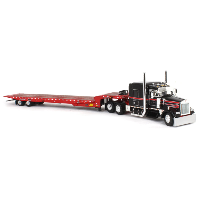 1/64 Black/Viper Red Kenworth W900L with Landoll 440B-50CA Traveling Axle Trailer, DCP by First Gear