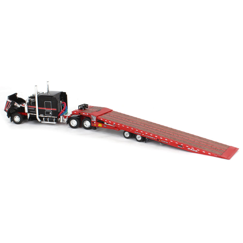 1/64 Black/Viper Red Kenworth W900L with Landoll 440B-50CA Traveling Axle Trailer, DCP by First Gear