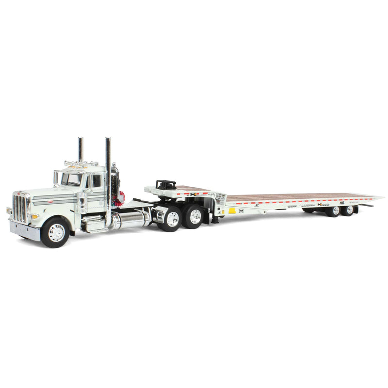 1/64 White Peterbilt 389 with Landoll 440 Series Traveling Axle Trailer