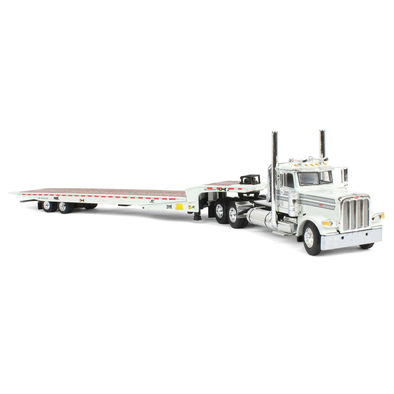 1/64 White Peterbilt 389 with Landoll 440 Series Traveling Axle Trailer