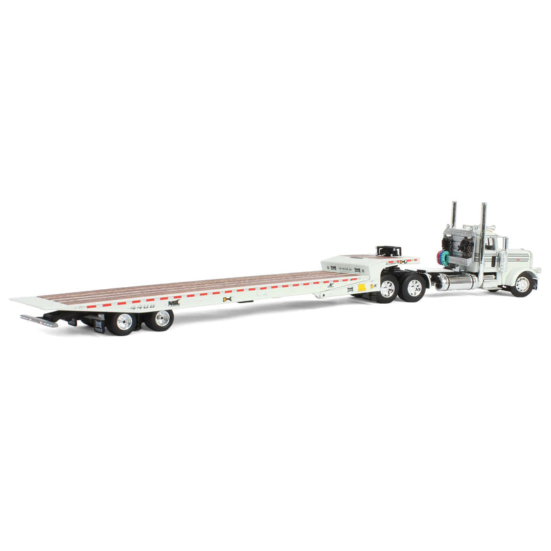 1/64 White Peterbilt 389 with Landoll 440 Series Traveling Axle Trailer