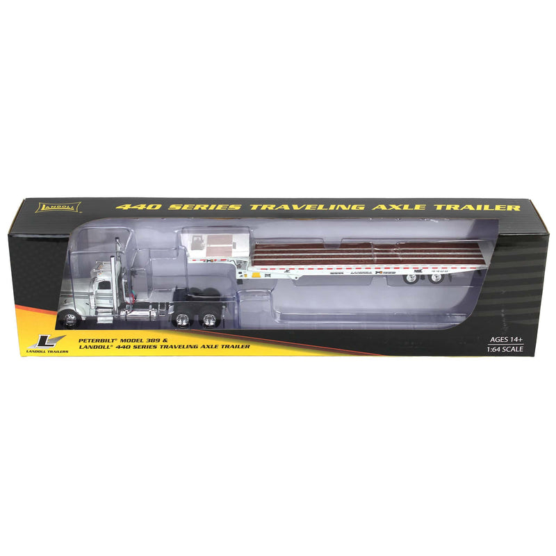 1/64 White Peterbilt 389 with Landoll 440 Series Traveling Axle Trailer