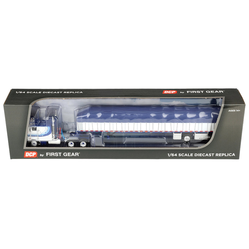 1/64 Peterbilt 352 COE Semi Truck with Wilson Roadbrute Flatbed & Covered Wagon, White/Blue, DCP by First Gear