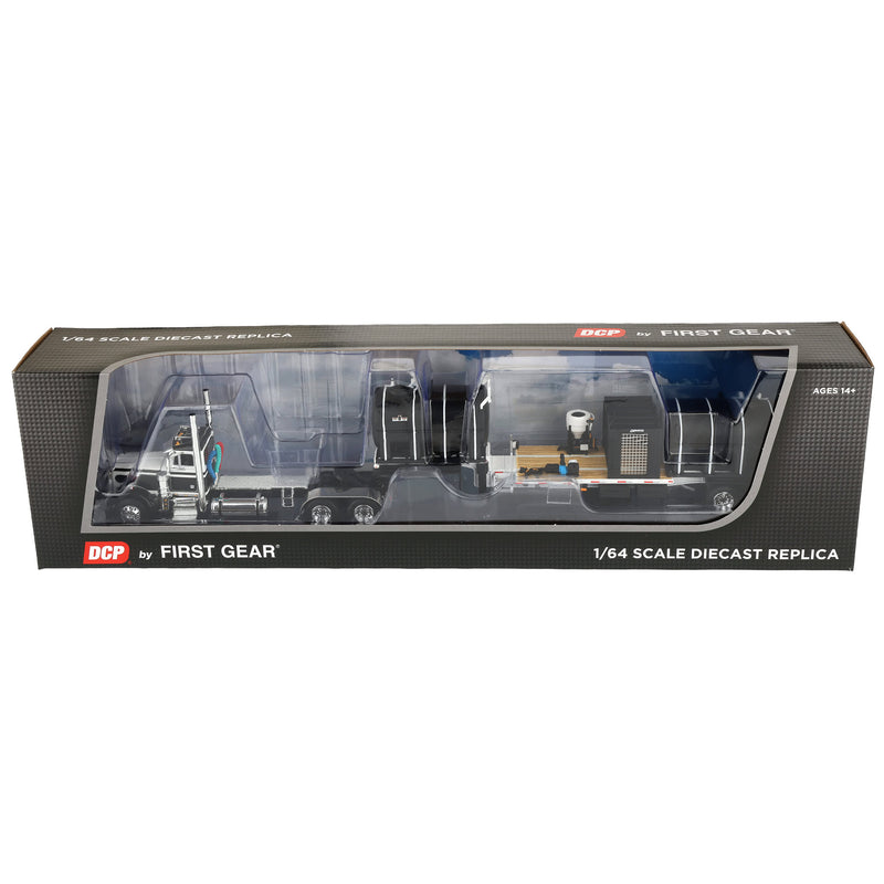 1/64 Peterbilt 379 Semi Truck with Day Cab & DEMCO Liquid Tender Trailer, White & Black, DCP by First Gear