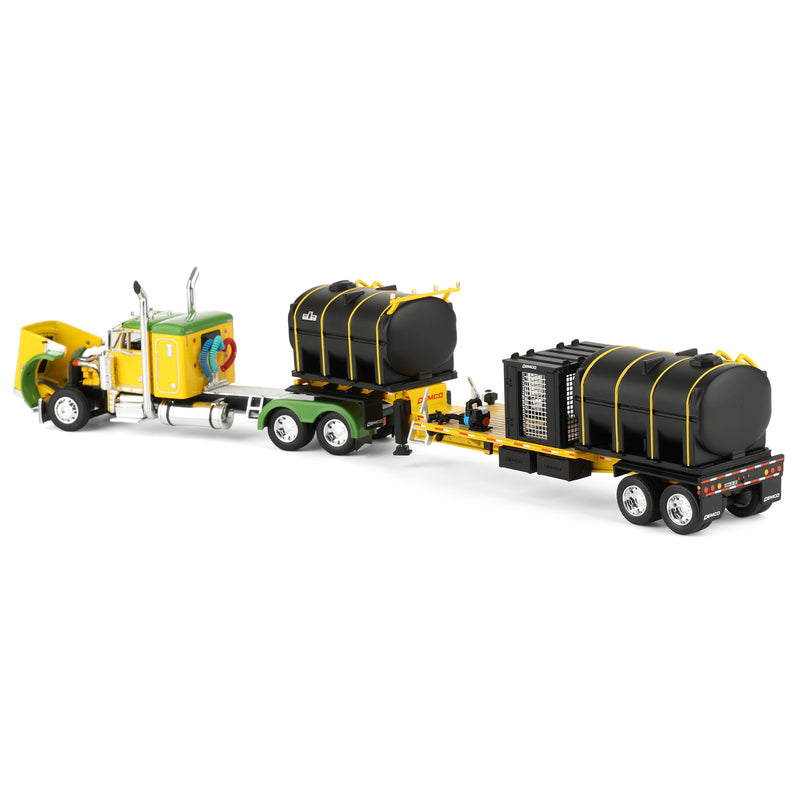 1/64 Peterbilt 379 Semi Truck with Sleeper Cab & DEMCO Liquid Tender Trailer, Yellow & Green, DCP by First Gear