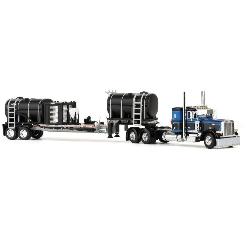 1/64 Peterbilt 379 Semi Truck with Sleeper Cab & DEMCO Liquid Tender Trailer, Blue & Black, DCP by First Gear