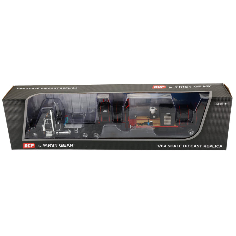 1/64 Peterbilt 379 Semi Truck with Sleeper Cab & DEMCO Liquid Tender Trailer, Black & Red, DCP by First Gear