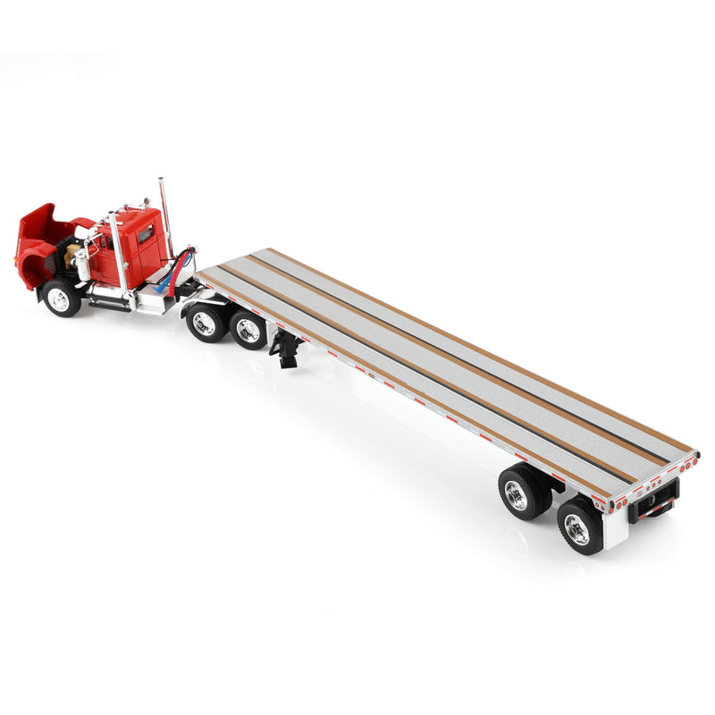 1/64 White Western Star Day Cab with 48ft Utility Flatbed Trailer, Viper Red, DCP by First Gear