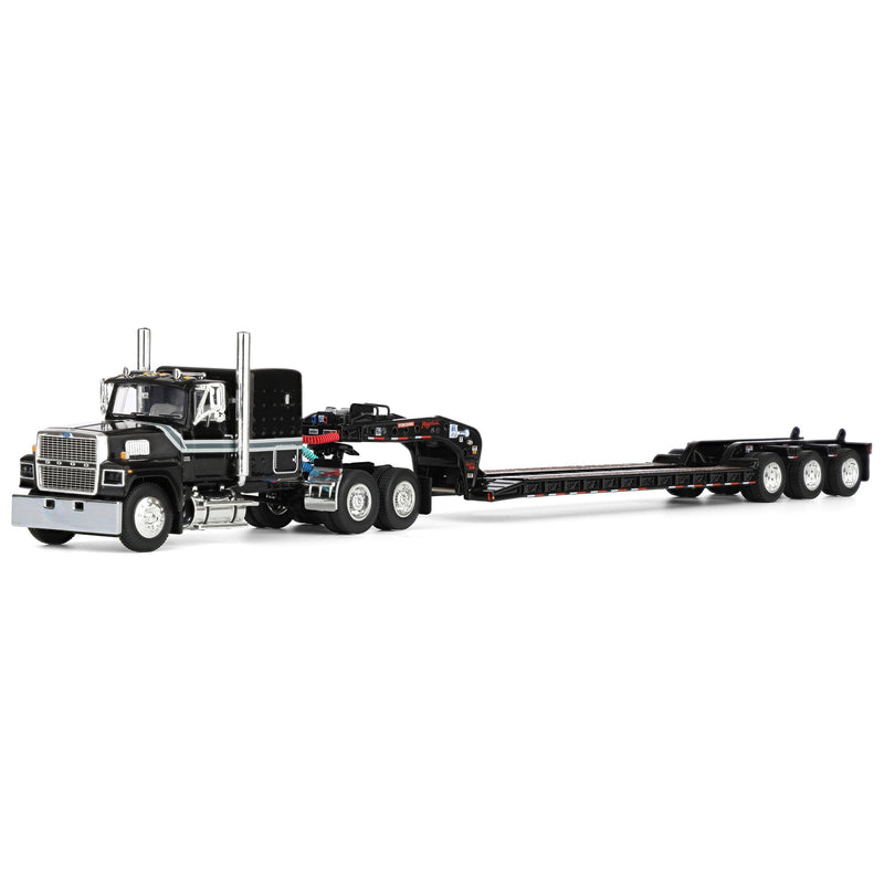 1/64 Black Ford LTL 9000 with Fontaine Magnitude Tri-axle Lowboy Trailer, DCP by First Gear