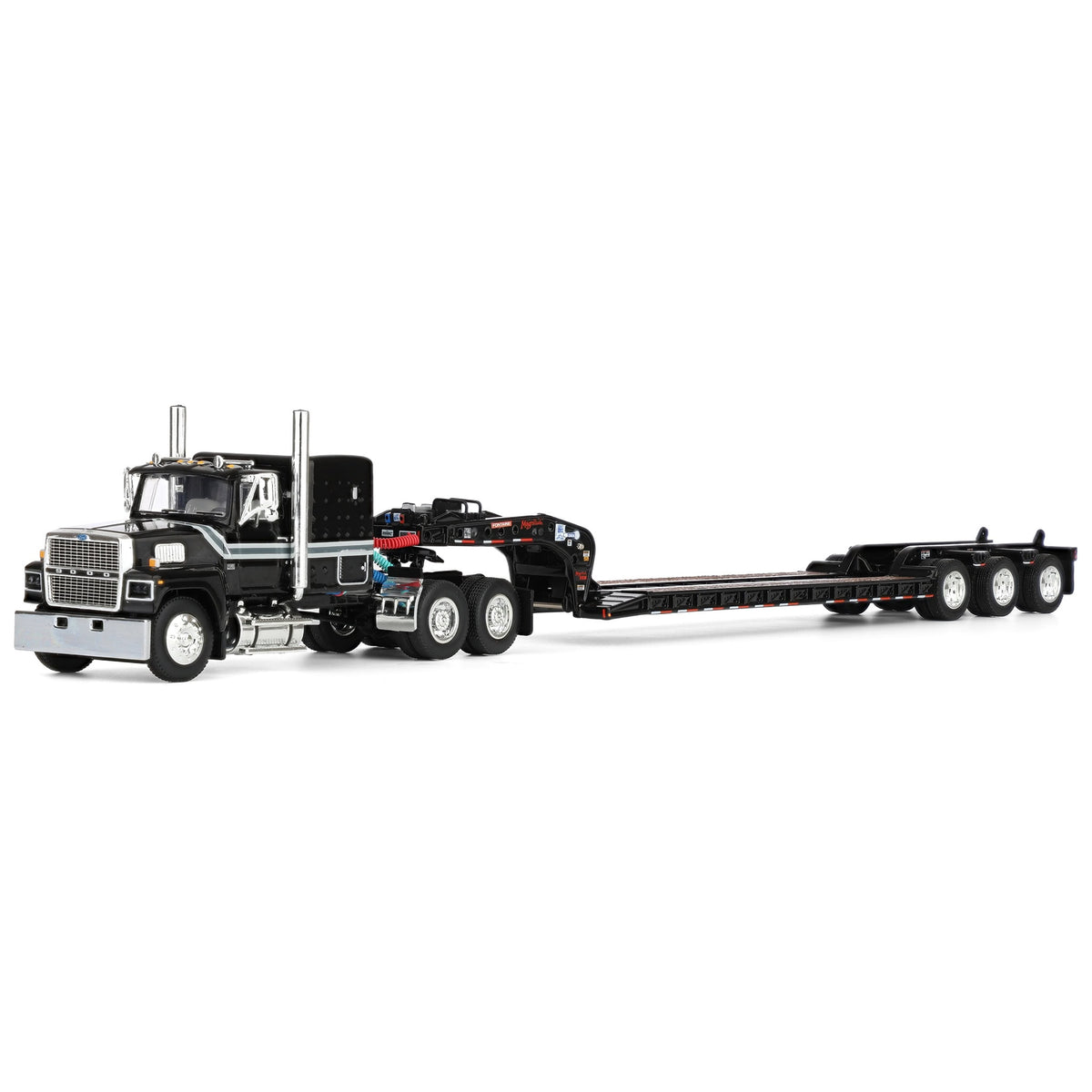 1/64 Black Ford LTL 9000 with Fontaine Magnitude Tri-axle Lowboy