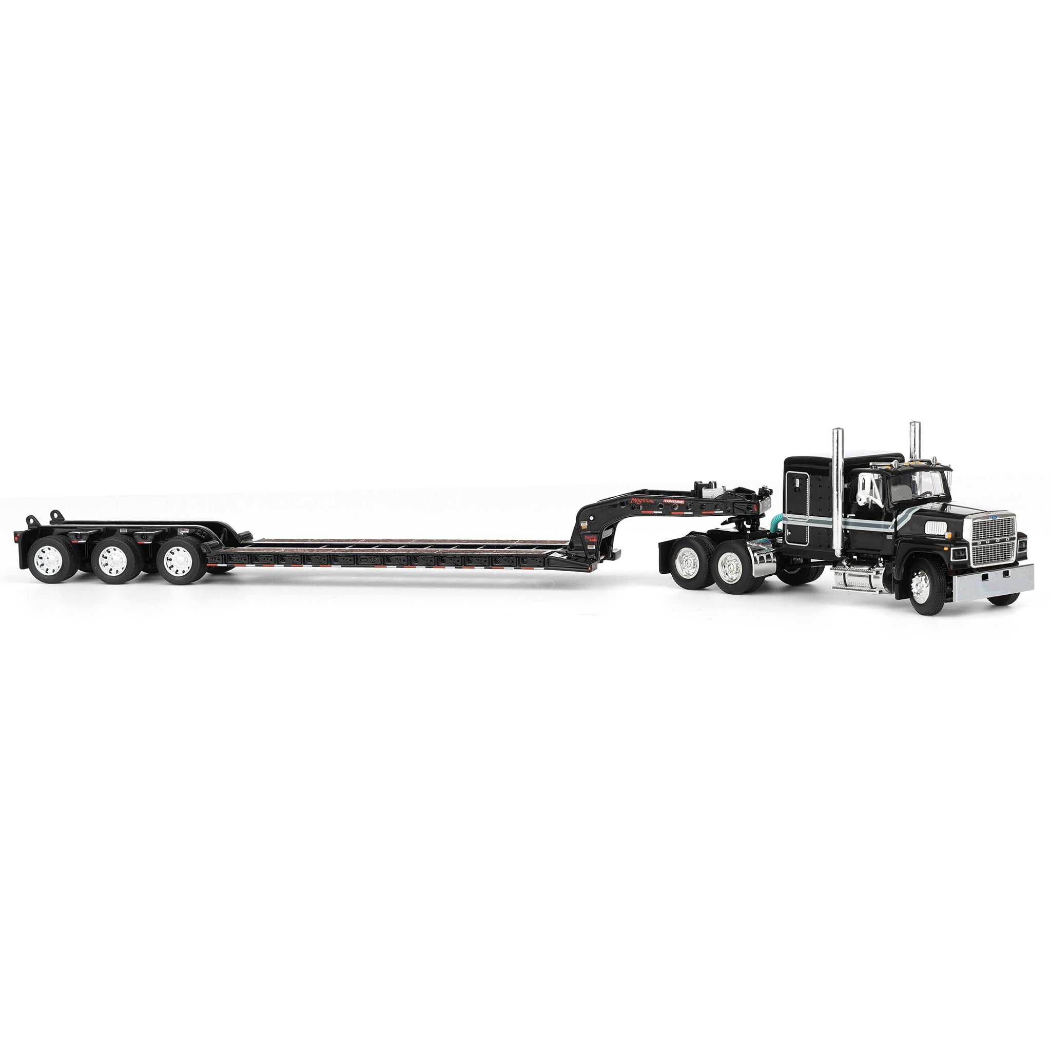1/64 Black Ford LTL 9000 with Fontaine Magnitude Tri-axle Lowboy