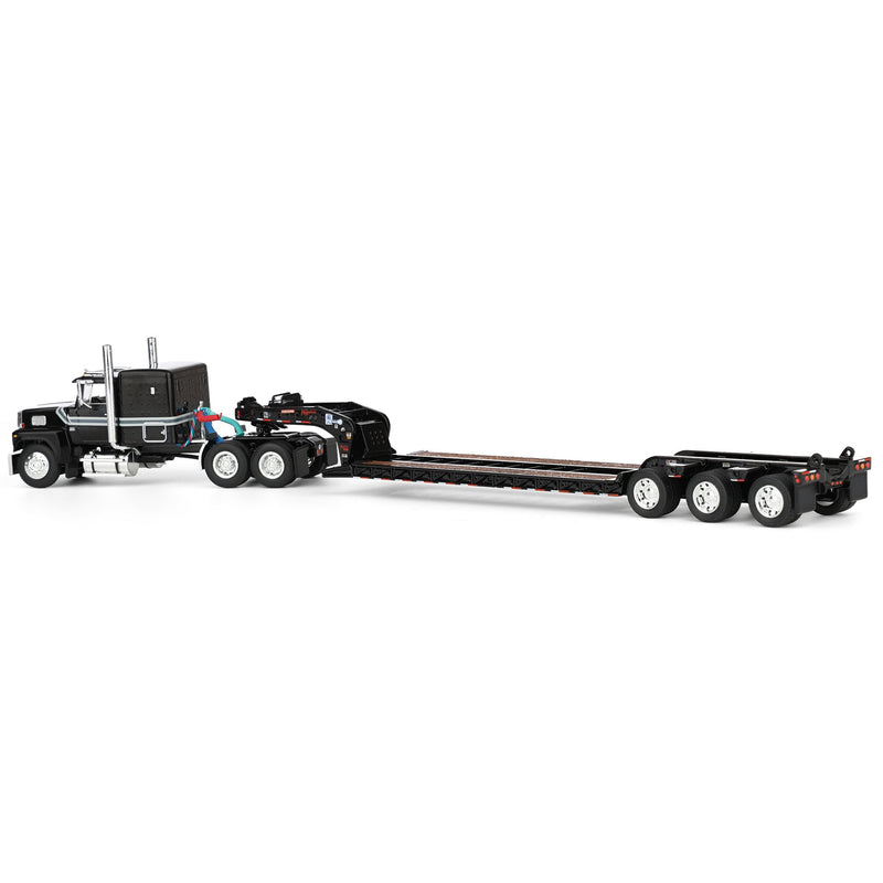 1/64 Black Ford LTL 9000 with Fontaine Magnitude Tri-axle Lowboy Trailer, DCP by First Gear