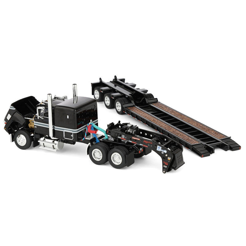 1/64 Black Ford LTL 9000 with Fontaine Magnitude Tri-axle Lowboy Trailer, DCP by First Gear