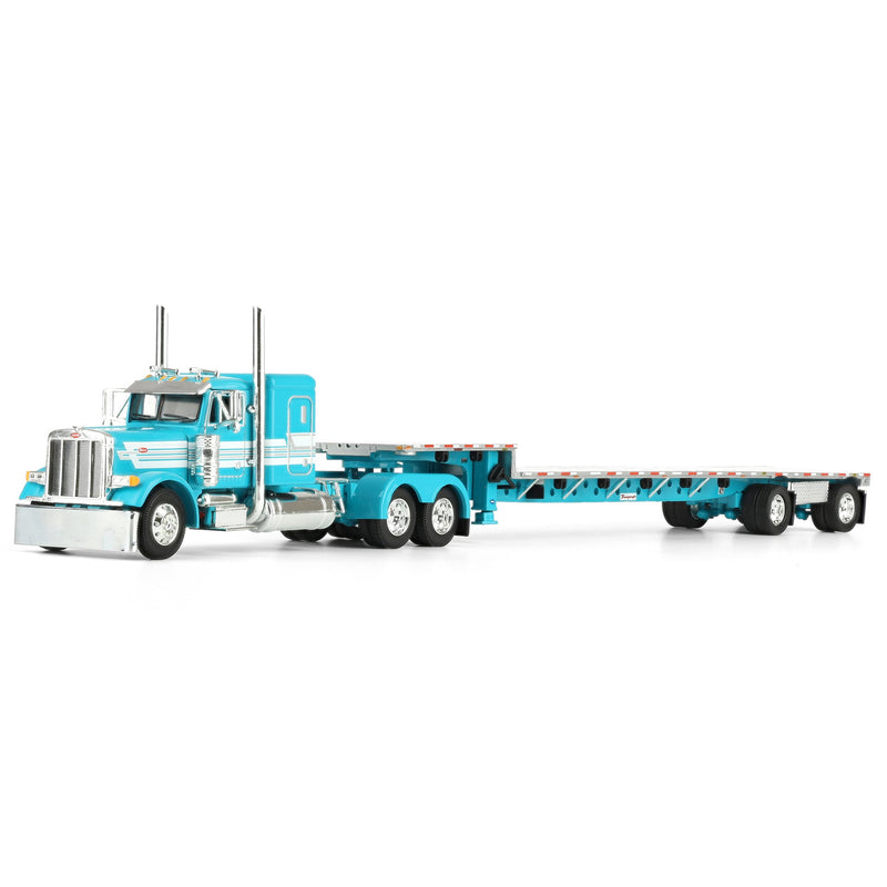 1/64 Teal Peterbilt 379 with 48in Flattop Sleeper & Transcraft Step Deck Trailer, DCP by First Gear
