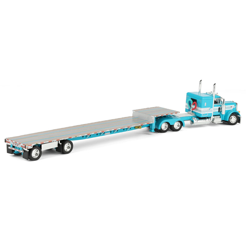 1/64 Teal Peterbilt 379 with 48in Flattop Sleeper & Transcraft Step Deck Trailer, DCP by First Gear
