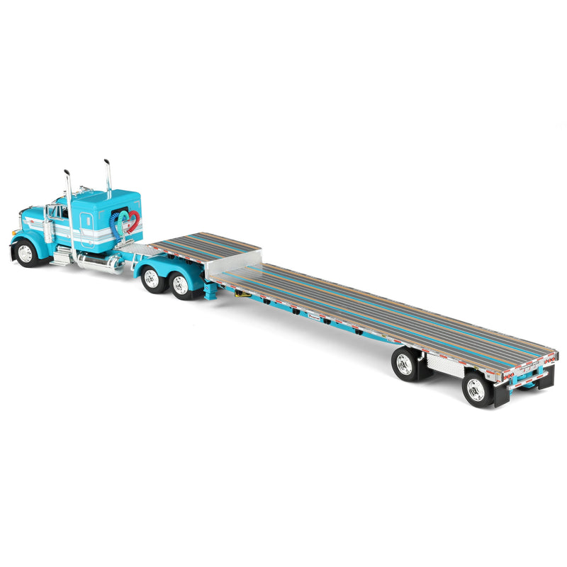 1/64 Teal Peterbilt 379 with 48in Flattop Sleeper & Transcraft Step Deck Trailer, DCP by First Gear