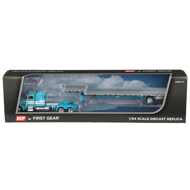 1/64 Teal Peterbilt 379 with 48in Flattop Sleeper & Transcraft Step Deck Trailer, DCP by First Gear