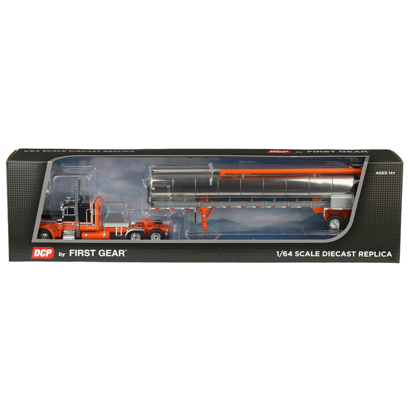 1/64 Orange/Black Peterbilt 379 with 48in Flattop Sleeper & Walinga Feed Trailer, DCP by First Gear