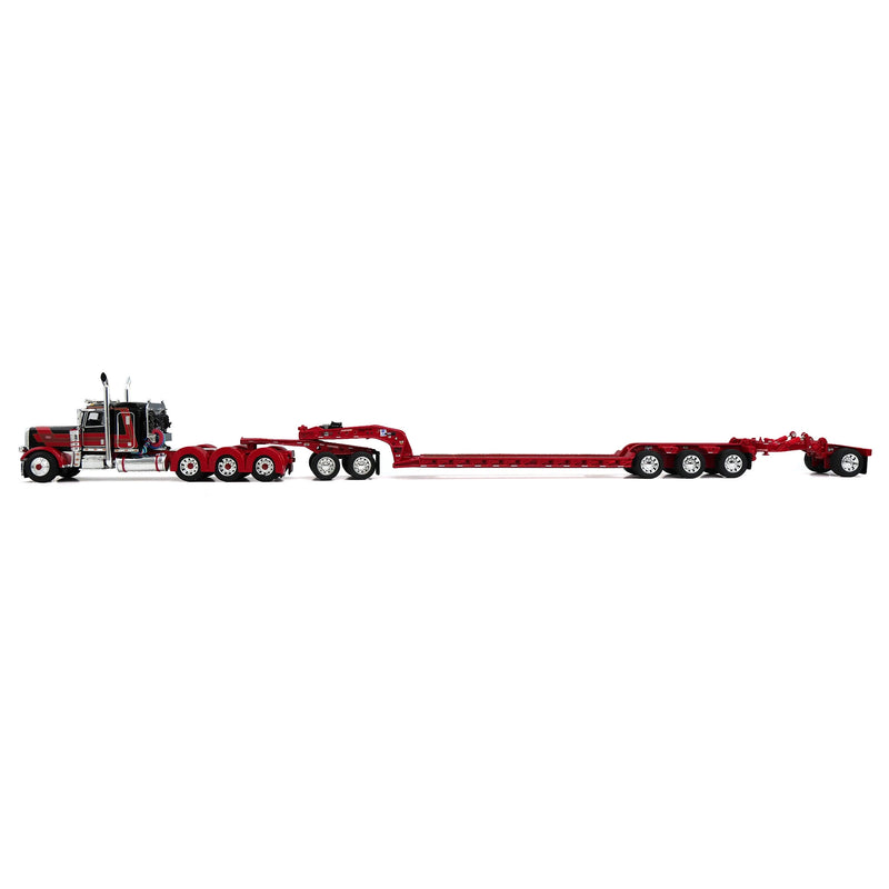 1/64 Red/Black Peterbilt 389 Tri-Axle Semi with Fontaine Magnitude Lowboy Trailer, Jeep & Stinger, DCP by First Gear