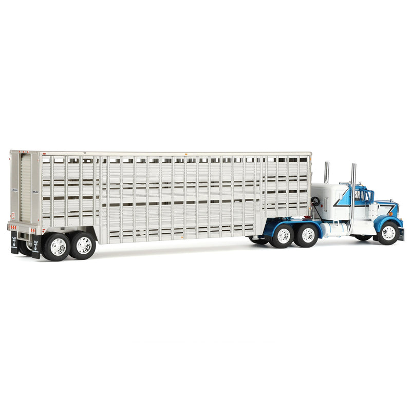 1/64 Kenworth W900A with 45ft Wilson Vintage Livestock Trailer, Mariner Blue/Silver, DCP by First Gear
