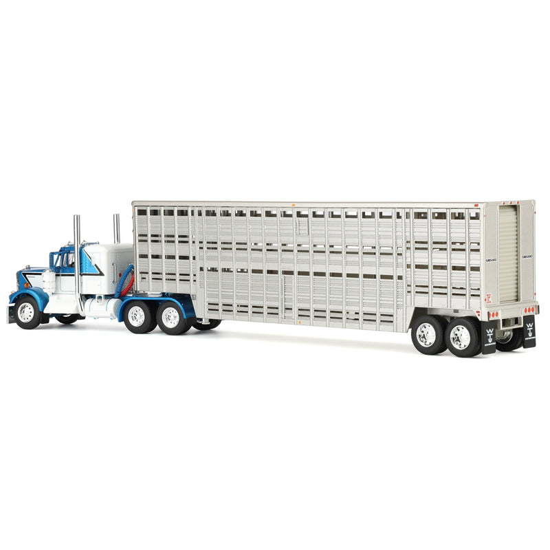 1/64 Kenworth W900A with 45ft Wilson Vintage Livestock Trailer, Mariner Blue/Silver, DCP by First Gear