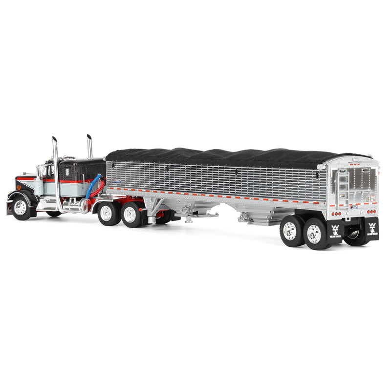 1/64 Kenworth W900A Semi Truck with 43ft Wilson Pacesetter Grain Trailer, Gray/Viper Red, DCP by First Gear