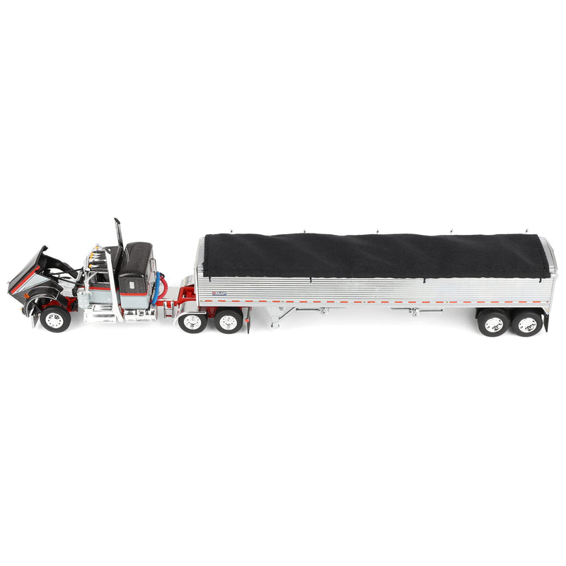 1/64 Kenworth W900A Semi Truck with 43ft Wilson Pacesetter Grain Trailer, Gray/Viper Red, DCP by First Gear