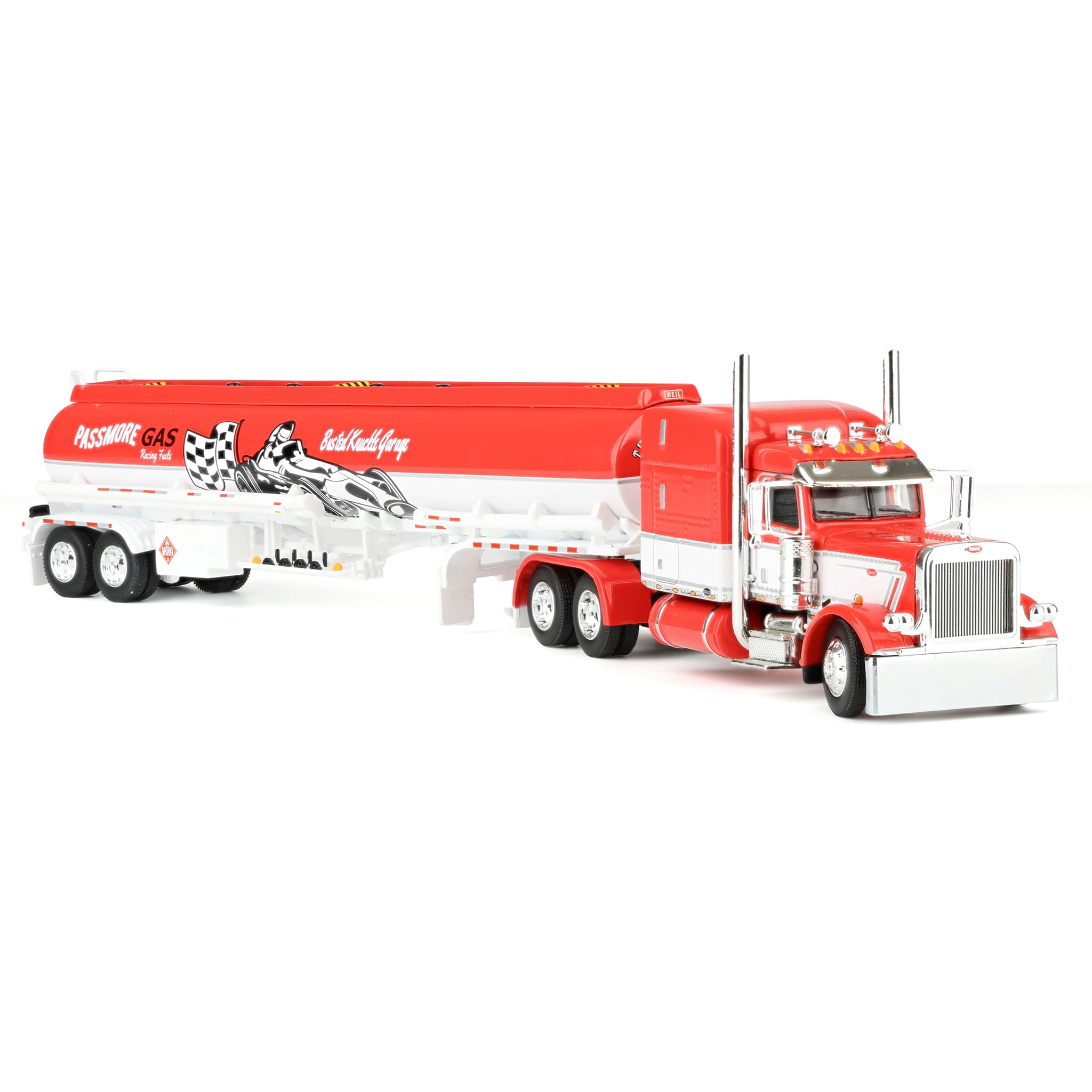 1/64 Peterbilt 389 Semi Truck with Heil Fuel Tank Trailer, Busted