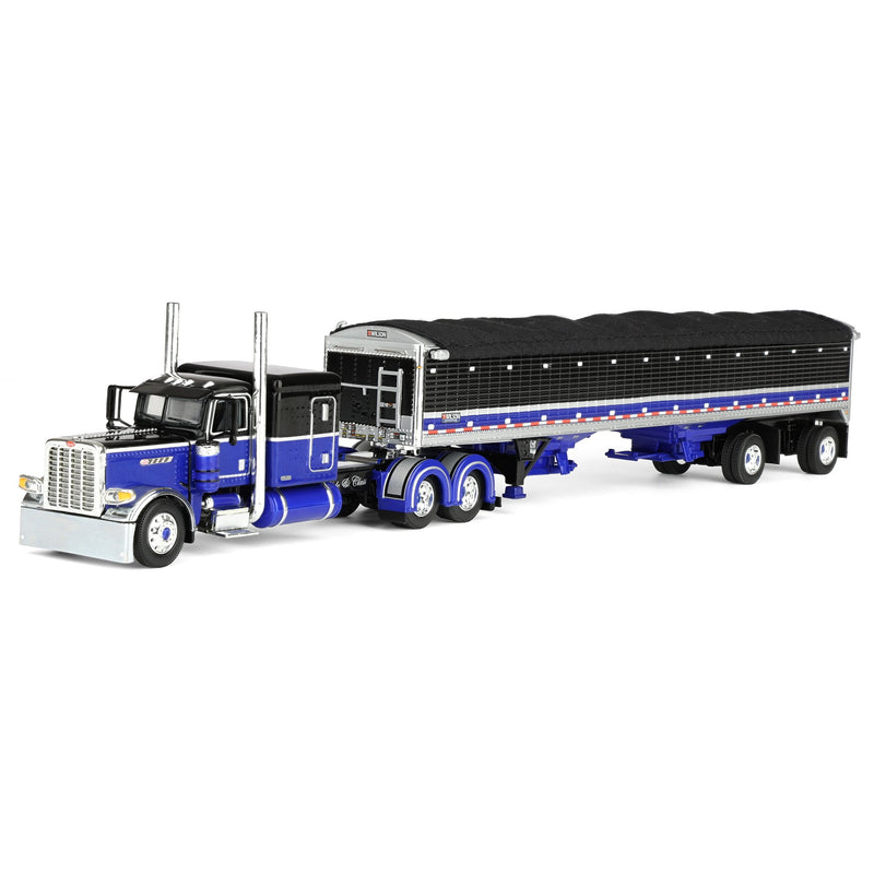 1/64 Peterbilt 389 Pride-N-Class Semi with 50ft Wilson Pacesetter Grain Trailer, Black/Blue, DCP by First Gear