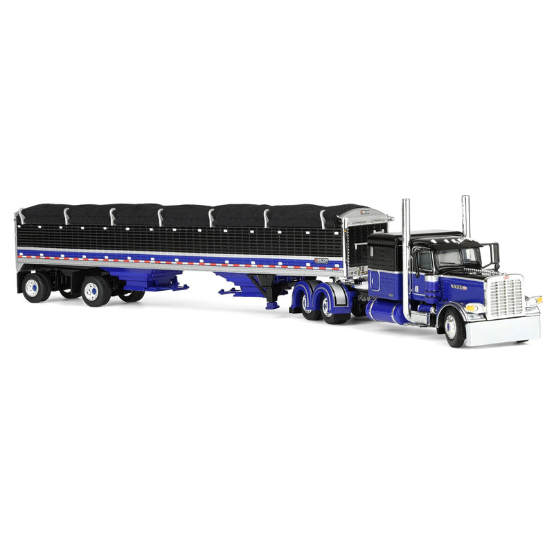 1/64 Peterbilt 389 Pride-N-Class Semi with 50ft Wilson Pacesetter Grain Trailer, Black/Blue, DCP by First Gear