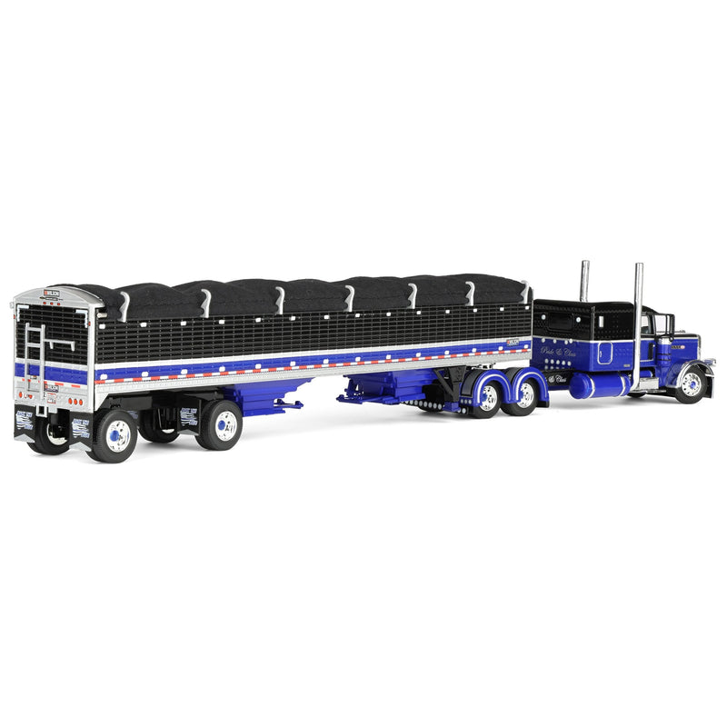 1/64 Peterbilt 389 Pride-N-Class Semi with 50ft Wilson Pacesetter Grain Trailer, Black/Blue, DCP by First Gear