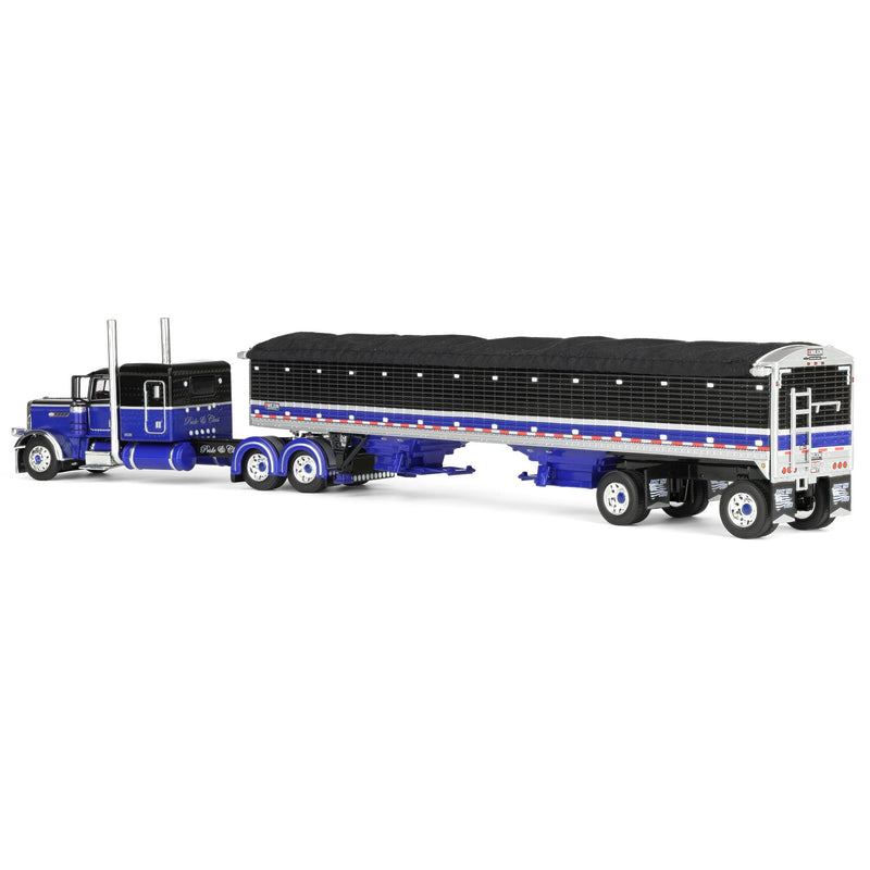 1/64 Peterbilt 389 Pride-N-Class Semi with 50ft Wilson Pacesetter Grain Trailer, Black/Blue, DCP by First Gear