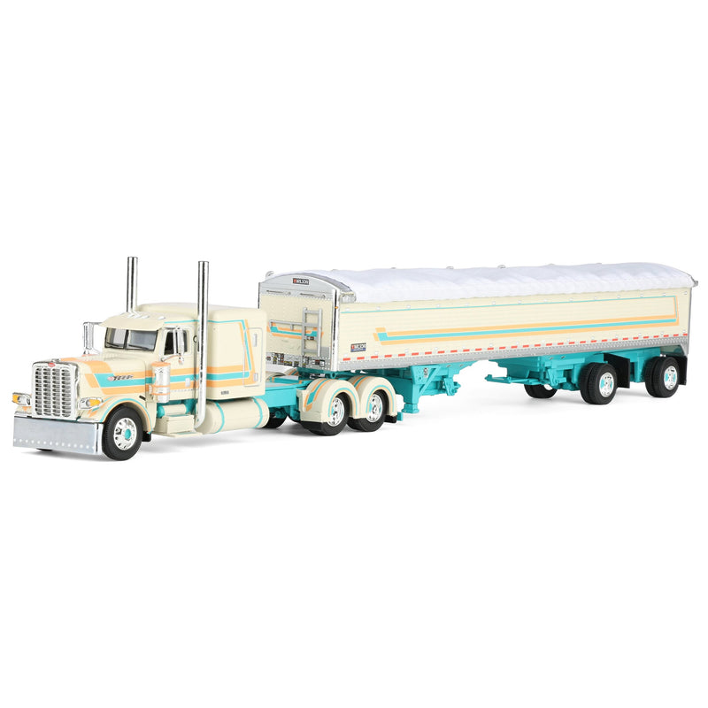 1/64 Peterbilt 389 Pride-N-Class Semi with 50ft Wilson Pacesetter Grain Trailer, Cream/Teal, DCP by First Gear