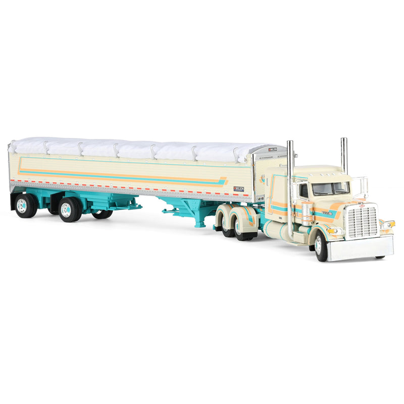 1/64 Peterbilt 389 Pride-N-Class Semi with 50ft Wilson Pacesetter Grain Trailer, Cream/Teal, DCP by First Gear