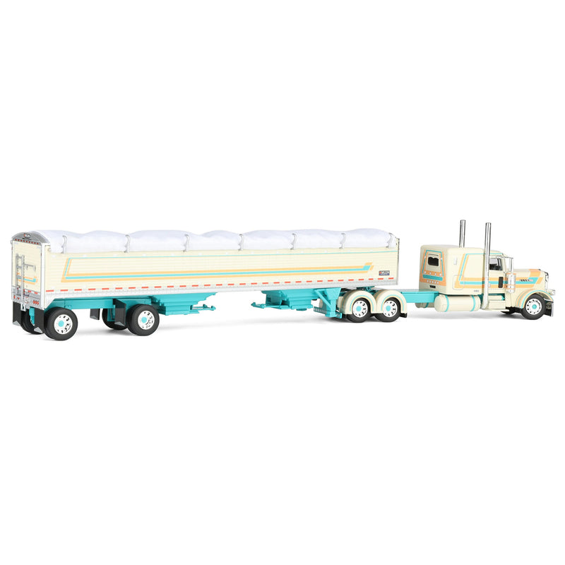 1/64 Peterbilt 389 Pride-N-Class Semi with 50ft Wilson Pacesetter Grain Trailer, Cream/Teal, DCP by First Gear
