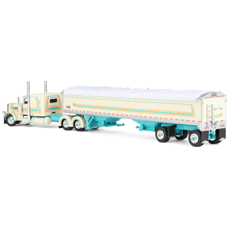 1/64 Peterbilt 389 Pride-N-Class Semi with 50ft Wilson Pacesetter Grain Trailer, Cream/Teal, DCP by First Gear