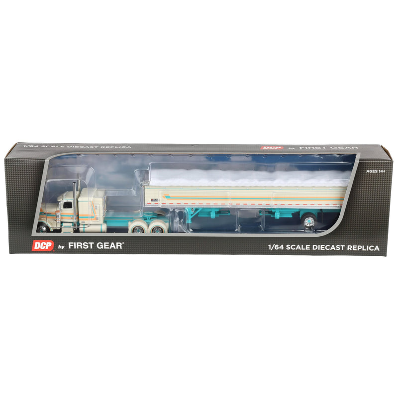 1/64 Peterbilt 389 Pride-N-Class Semi with 50ft Wilson Pacesetter Grain Trailer, Cream/Teal, DCP by First Gear