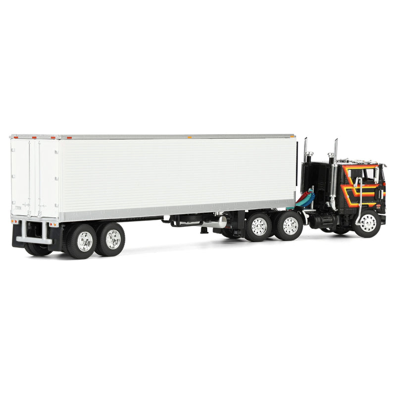 1/64 Black Peterbilt 352 COE 86in Sleeper with White 40ft Vintage Reefer Trailer, DCP by First Gear