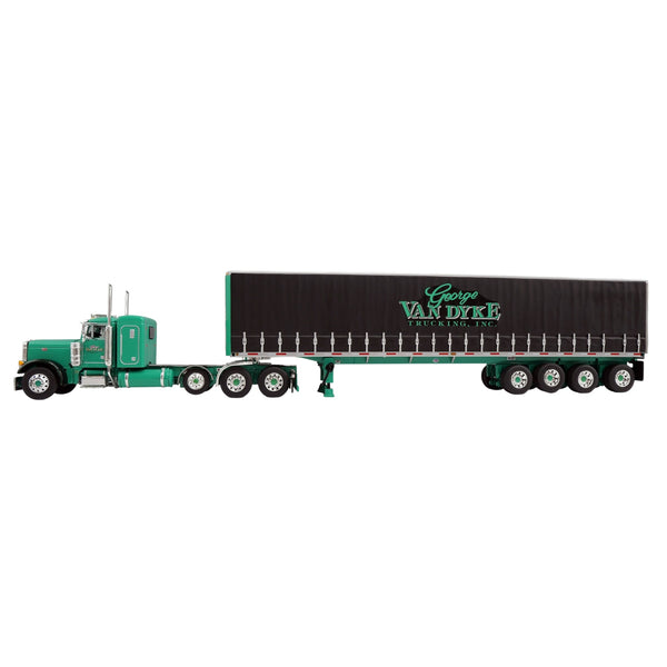 1/64 Green Peterbilt 379 Semi Truck with Van Dyke Trucking Curtain