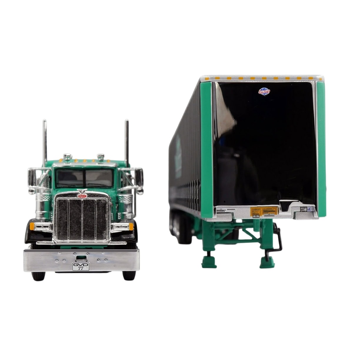 1/64 Green Peterbilt 379 Semi Truck with Van Dyke Trucking Curtain