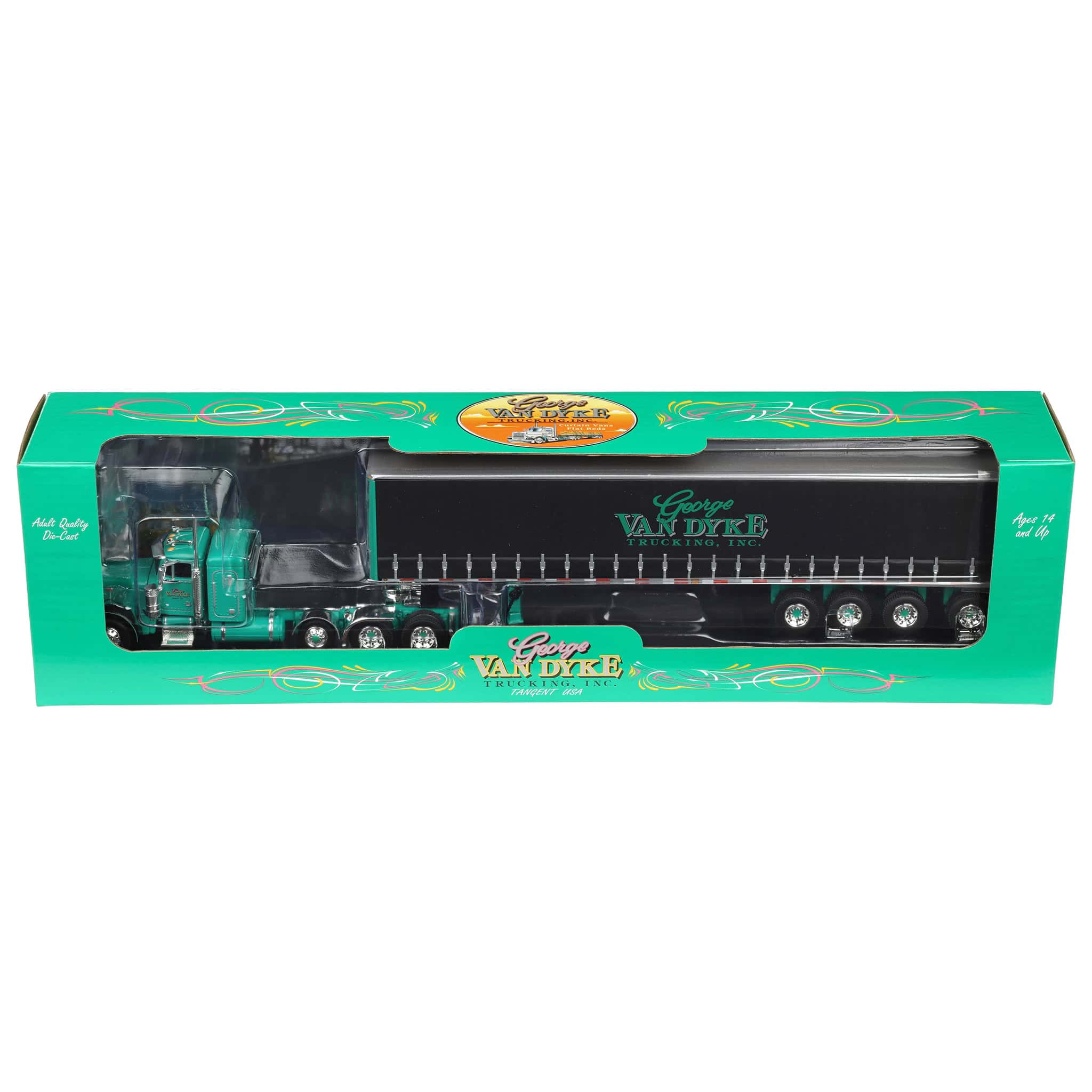 DCP1/64ミニカー Peterbilt379アメリカトラック野郎 1/64 Green Peterbilt 379 Semi Truck with Van Dyke Trucking Curtain